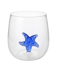 Gotë uji/lëngjesh me detaj yll deti, qelq, transparente/blu, 350 ml / Dia. 7.5 x H 9.3 cm