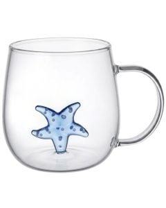Filxhan me detaj yll deti, qelq, transparente/blu, 350 ml / Dia. 7.5 x H 9.3 cm