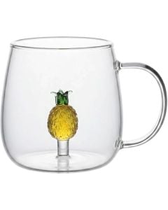 Filxhan me detaj ananas, qelq, transparente/portokalli, 350 ml / Dia. 7.5 x H 9.3 cm