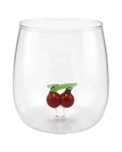 Gotë uji/lëngjesh me detaj qershi, qelq, transparente/e kuqe, 350 ml / Dia. 7.5 x H 9.3 cm
