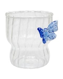 Gotë uji/lëngjesh me detaj fjongo, qelq, transparente/blu, 300 ml / Dia. 7.8 x H 9 cm