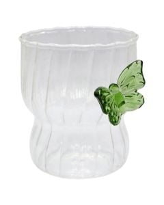 Gotë uji/lëngjesh me detaj fjongo, qelq, transparente/jeshile, 300 ml / Dia. 7.8 x H 9 cm