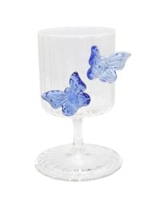 Gotë shampanje me detaj fjongo, qelq, transparente/blu, 300 ml / Dia. 7 x H 13.3 cm
