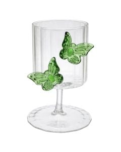 Gotë shampanje me detaj fjongo, qelq, transparente/jeshile, 300 ml / Dia. 7 x H 13.3 cm