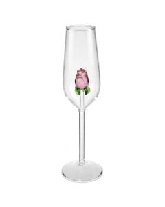 Gotë shampanje me detaj trëndafili, qelq, transparente/rozë, 300 ml / Dia. 4 x H 24.4 cm