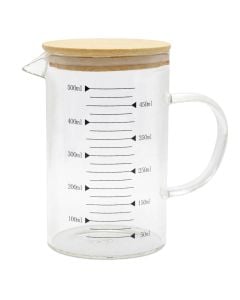 Measuring cup with lid, glass/bamboo, transparent/natural, 500 ml / Dia. 8 x H 14 cm