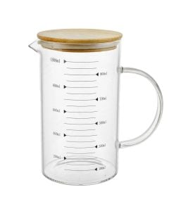 Measuring cup with lid, glass/bamboo, transparent/natural, 1000 ml / Dia. 10 x H 16.5 cm