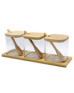 Mbajtëse erëzash (Pk3), qelq/bambu, transparente/natyrale, 350 ml / Dia. 8 x H 8 cm