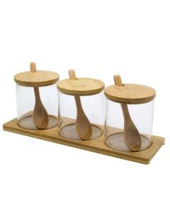 Mbajtëse erëzash (Pk3), qelq/bambu, transparente/natyrale, 230 ml / Dia. 8 x H 8 cm