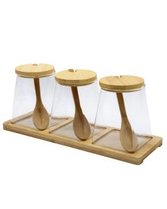 Mbajtëse erëzash (Pk3), qelq/bambu, transparente/natyrale, 350 ml / Dia. 7.5 x H 9.8 cm