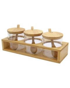 Mbajtëse erëzash (Pk3), qelq/bambu, transparente/natyrale, 350 ml / Dia. 8 x H 8 cm