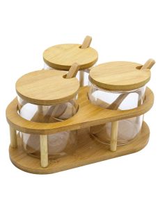 Mbajtëse erëzash (Pk3), qelq/bambu, transparente/natyrale, 350 ml / Dia. 8 x H 8 cm