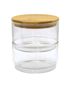 Mbajtëse erëzash me 2 kate, qelq/bambu, transparente/natyrale, 400 ml / Dia 11 x H 6 cm (2 copë)
