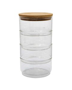 Mbajtëse erëzash me 4 kate, qelq/bambu, transparente/natyrale, 400 ml / Dia 11 x H 6 cm (4 copë)