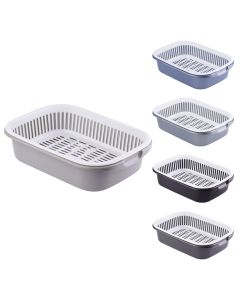 Rectangular bowl with Strainer , plastic, assorted colors, 37x27x10 cm