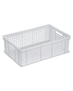 Perforated stackable food case, plastic, white, 45 L / 60x40x19 cm