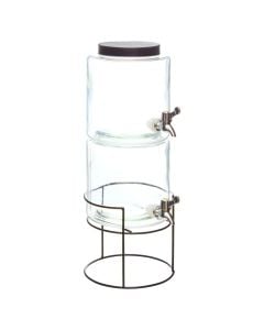Dispenser me 2 kate dhe mbajtëse, qelq/metalike, transparente/e zezë, 3.8 L / 24.5x18.5x50 cm