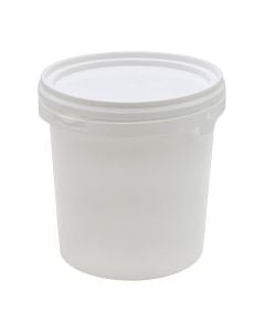 Kovë rrethore me kapak për bulmete, plastike, e bardhë, 1.2 L / Dia. 12.5 x H 13.5 cm