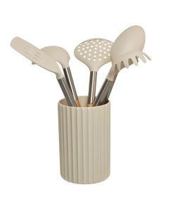 Set lugë/pirunj gatimi dhe mbajtëse, inoks/polipropilen, krem, Dia. 11 x H 28 cm