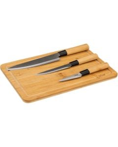 Knife (PK3) and cutting board set, stainless steel/bamboo, beige, 35.2x25x3.5 cm