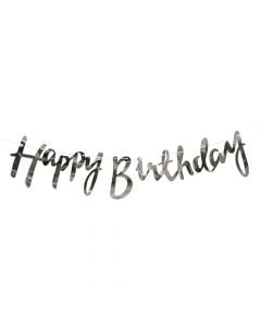 Baner, "Happy birthday", for party, cardboard, silver, 13 letters
