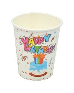 Cup, "Happy party", for birthday, cardboard, 220 ml, white, 6 pcs