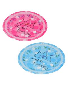 Pjatë, "Happy party", për ditëlindje, karton, 23 cm, rozë-blu, 6 copë