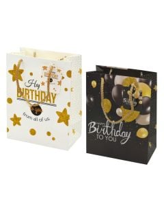 Çantë dhuratash, karton, 23x18x10 cm, bardhë-zezë, 1 copë