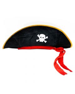 Pirate hat with skull, 46x19 cm, textile, black-red