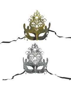Halloween mask, 20x20 cm, plastic, silver, gold