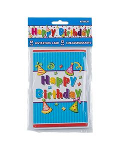 Ftesë karte "Happy birthday", për ditëlindje, karton, 9x14 cm, (blu), 12 copë
