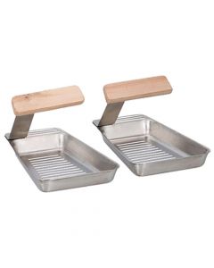 Barbecue pan,"BBq Collection", with wood handle,  steel, 17.7x11.3x2 cm, silver, 3 pieces