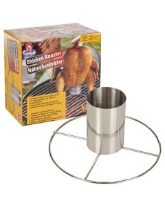 Chicken roaster, 'BBQ Collection", with cover for chicken, steel, 20x20x10 cm, silver, 1 piece