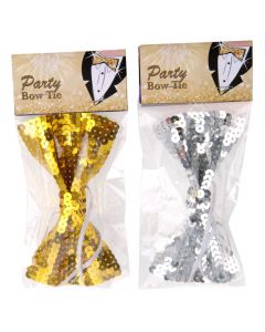 Bow tie, "Party", polyester, 18x8.5x2 cm, gold-silver, 1 piece