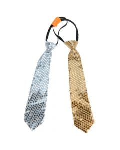 Tie sequin, "Party", polyester, 32x7 cm, gold-silver, 1 piece