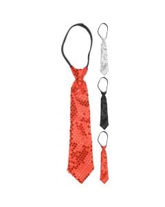 Tie sequin, "Party", polyester, 10x2.5x44 cm, red-black-silver, 1 piece