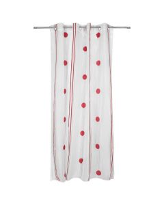 Curtain with rings, polyester, white-red, 150x260 cm