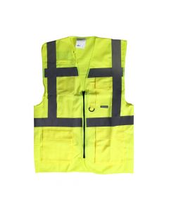Annunciator striped vest with pockets, poliester, yellow, S