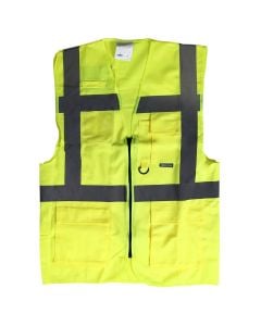 Annunciator striped vest with pockets, polyester, yellow, L