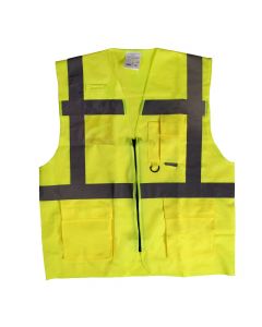 Annunciator striped vest with pockets, polyester, yellow, XL