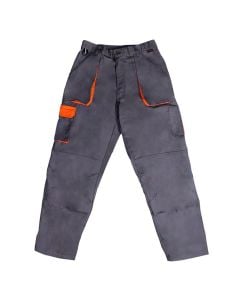 Work pants with many pockets, cotton/polyester, gray/orange, L