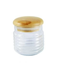 Jar with wooden lid  630CC, Size: D9.4x9.8 cm, Color: Clear, Material: Glass