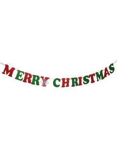 Garland ribbon "Merry Christmas", Size: 20x12cm, Color: Red/Green, Material: Foam