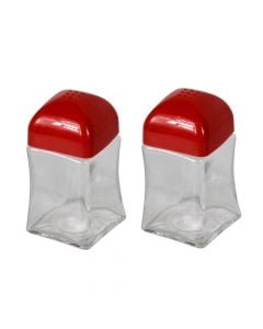 Salt/Pepper holder, Size: h8.7 cm, Material: Glass + Plastic