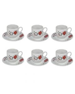 Cups set (pk6), Color: White/Design, Material: Porcelain