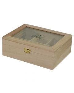 Tea box 6 compartments, Size: 21x16x7.5cm, Color: Natural, Material: Wood