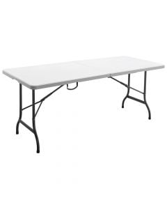 Tavolinë kopshti e palosshme, PVC-metalike, bardhe, 75x180xH72 cm
