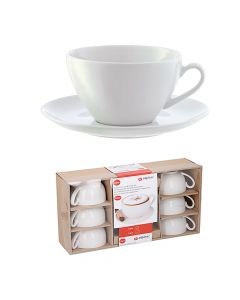 Cappuccino cup, Alpina, 200 ml, ceramic, white, 6 plates + 6 cups