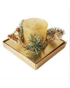 Candle holder, glass, gold/glitter, 11.3x11.3xH7.5 cm