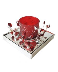 Candle holder, glass, red/matt, 11.3x11.3xH7.5 cm